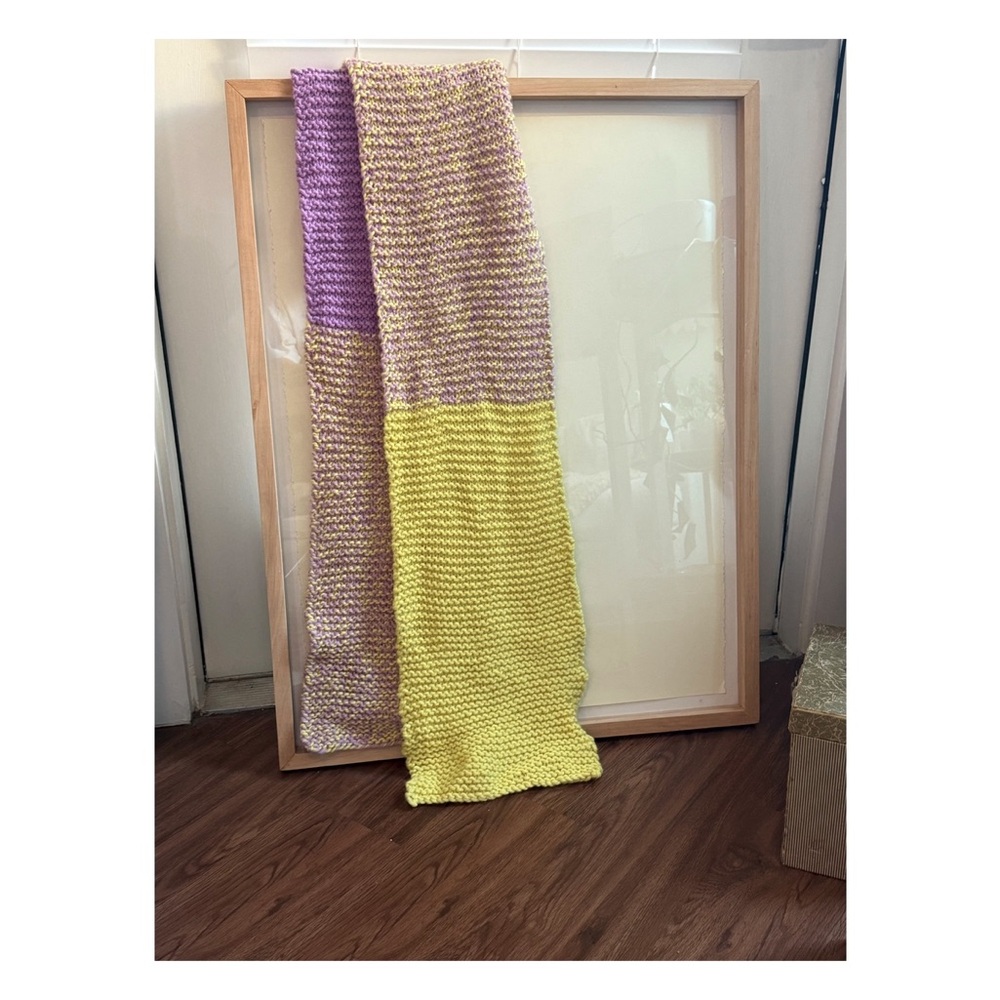 Cozy hand-Knit Scarf in Purple and Yellow